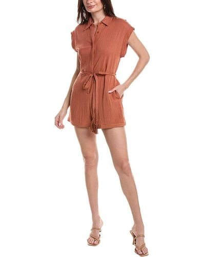 Dress Forum Breezy Button-up Sash Belt Romper - Orange