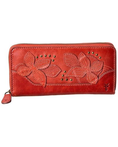 Frye Melissa Studded Floral Zip Leather Wallet - Red