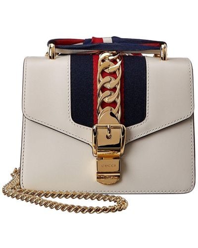 Gucci Sylvie Mini Leather Chain Shoulder Bag - White