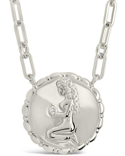 Sterling Forever Rhodium Plated Cz Bold Link Virgo Zodiac Necklace - White