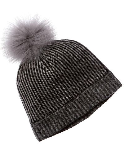 Forte Colorblocked Pompom Cashmere Hat - Black