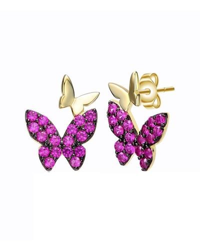 Genevive Jewelry 14k Over Silver Butterfly Earrings - Pink