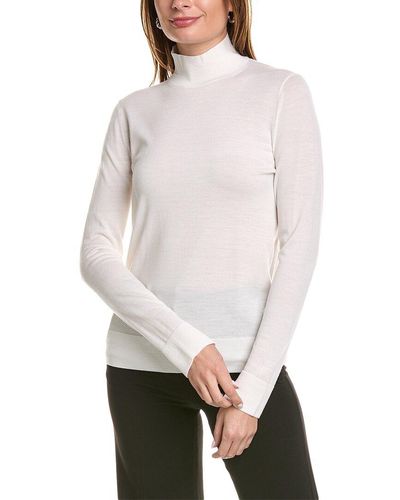 Lafayette 148 New York Split Stand Collar Wool Sweater - White