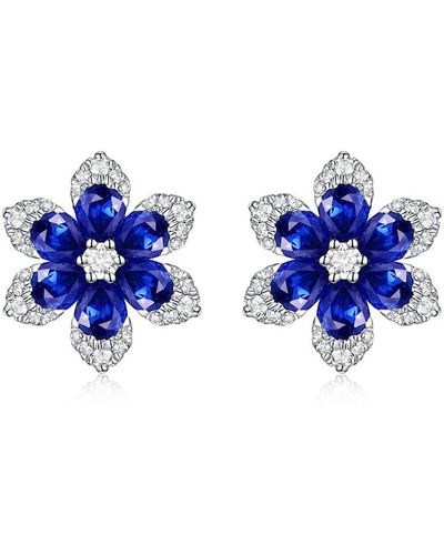 Sabrina Designs 14k 2.36 Ct. Tw. Diamond & Sapphire Flower Earrings - Blue