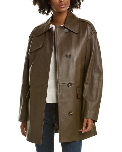 Vince Leather Utility Coat - Brown