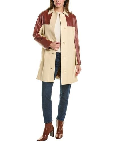 Lafayette 148 New York Two-tone Leather Overcoat - Natural