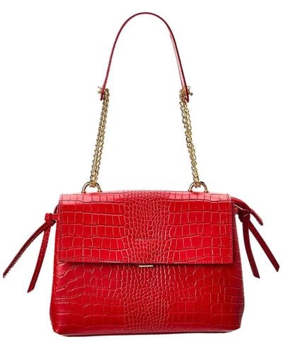 Italian Leather Top Handle Croc-embossed Shoulder Bag - Red