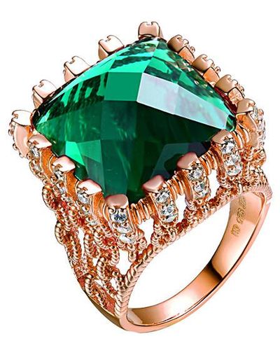 Genevive Jewelry 14k Rose Gold Vermeil Cz Ring - Green
