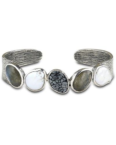 Samuel B. Silver Gemstone Pearl Bangle Bracelet - Metallic