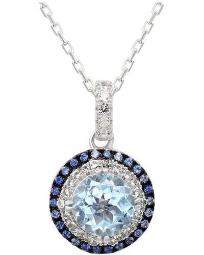 Suzy Levian 0.02 Ct. Tw. Diamond & Gemstone Double Halo Pendant - Blue