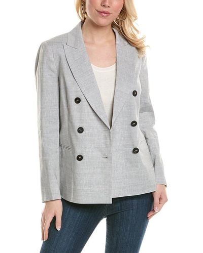 Peserico Double-breasted Wool & Linen-blend Jacket - Gray