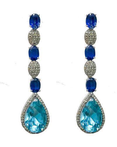 Arthur Marder Fine Jewelry Silver 1.35 Ct. Tw. Diamond & Kynite Drop Earrings - Blue