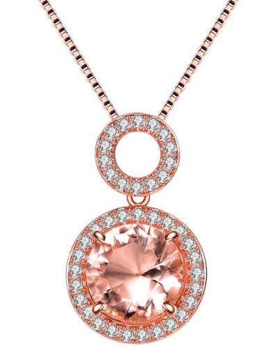 Genevive Jewelry 14k Rose Gold Vermeil Cz Necklace - Pink