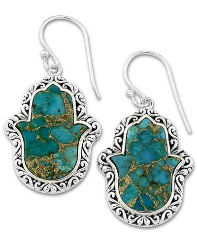 Samuel B. Silver 8.87 Ct. Tw. Turquoise Hamsa Earrings - Green