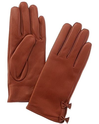 Phenix Bow Cashmere-lined Leather Gloves - Brown