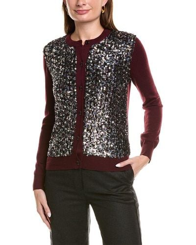 St. John Sequin Front Wool-blend Cardigan - Black