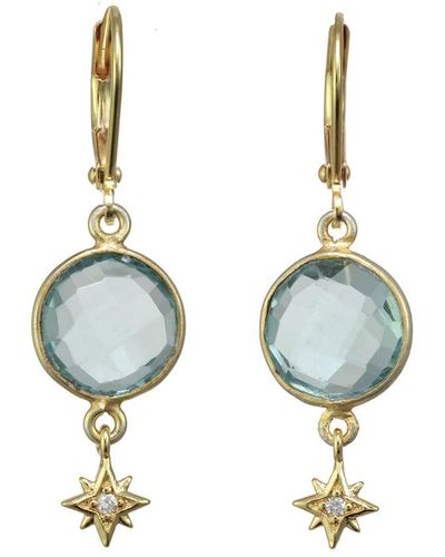 Rachel Reinhardt Jewelry 14k Over Silver Aqua Quartz & Cz Earrings - Blue