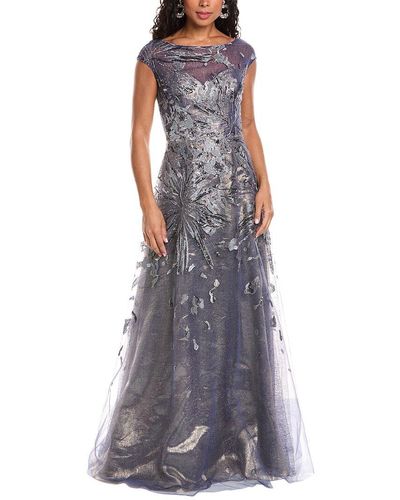 Rene Ruiz Embroidered A-line Illusion Gown - Purple