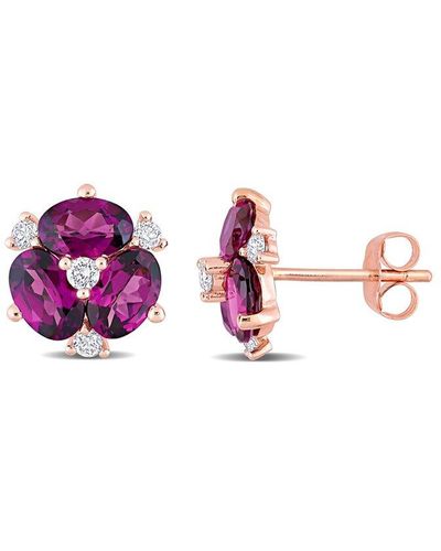 Rina Limor 14k Rose Gold 3.64 Ct. Tw. Diamond & Rhodolite Earrings - Multicolor