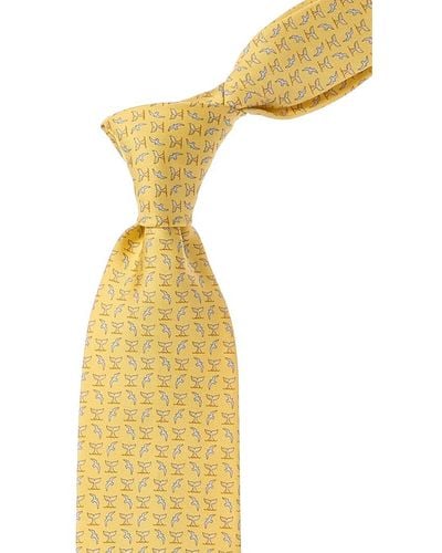 Ferragamo Yellow Birds & Tails Silk Tie - Metallic