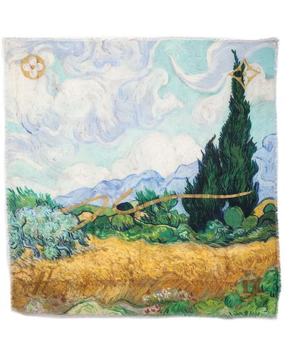 Louis Vuitton Koons 2017 Masters Collection Van Gogh Silk Monogram Shawl Scarf - Blue