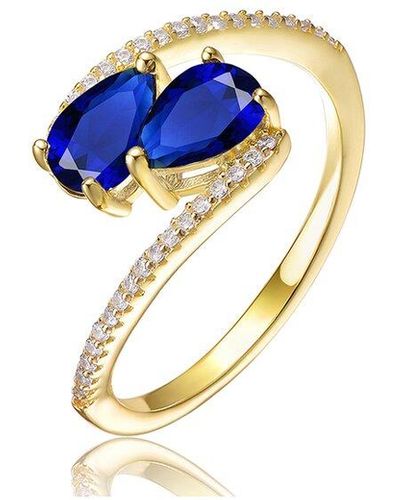 Genevive Jewelry 14k Over Silver Cz Bypass Ring - Blue