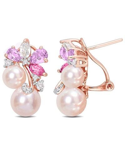 Rina Limor Rose Gold Over Silver 2.46 Ct. Tw. Gemstone 6-8.5mm Pearl Rose Earrings - Pink