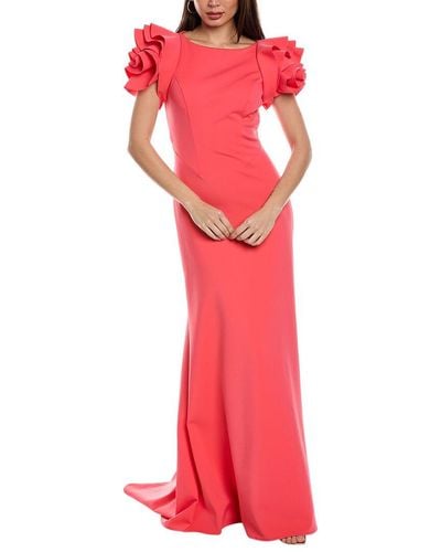 Rene Ruiz Rosette Sleeve Gown - Red