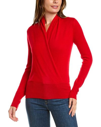 Sofiacashmere Cashmere Faux Wrap Sweater - Red