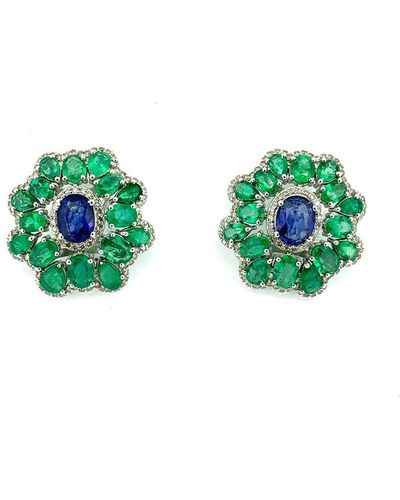 Arthur Marder Fine Jewelry 14k & Silver 12.25 Ct. Tw. Diamond & Gemstone Earrings - Green
