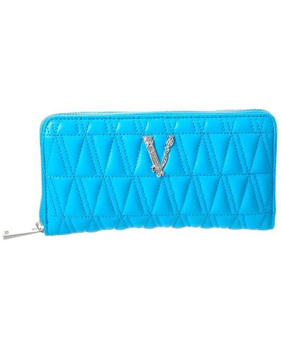 Versace Virtus Leather Zip Around Wallet - Blue