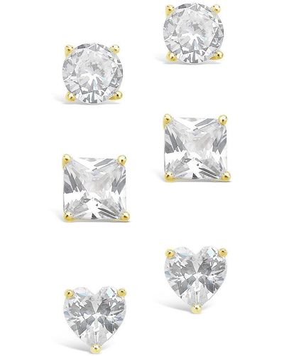 Sterling Forever 14k Over Silver Cz Set Of 3 Statement Studs - White