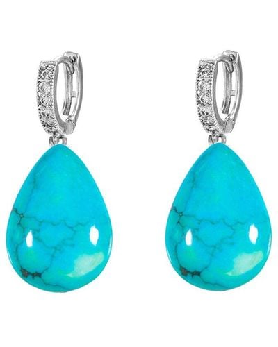 Liv Oliver Silver Plated 12.70 Ct. Tw. Turquoise Cz Earrings - Blue