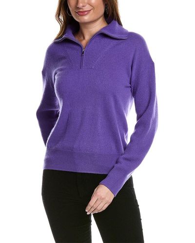 Amicale Cashmere Quarter Zip Cashmere Pullover - Purple