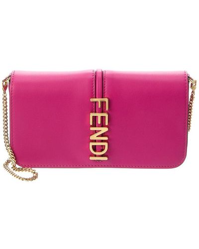 Fendi Graphy Leather Wallet On Chain - Purple