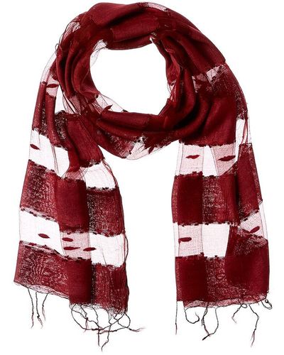 Blue Pacific Hand-woven Silk-blend Scarf - Red