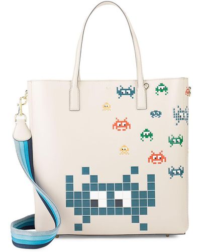 Anya Hindmarch Ebury Space Invaders Leather Tote - Gray