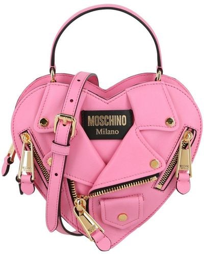 Moschino Biker Heart-shaped Leather Tote - Pink