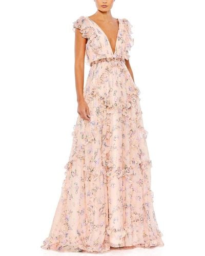 Mac Duggal Ruffled Floral Print Cap Sleeve Gown - Pink