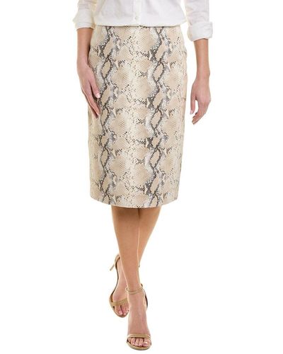 Lafayette 148 New York Casey Snake-embossed Suede Pencil Skirt - Natural