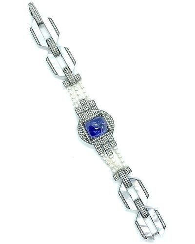 Arthur Marder Fine Jewelry Silver 19.00 Ct. Tw. Diamond, Tanzanite, & 3mm Pearl & Mother-of-pearl Bracelet - Blue