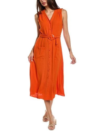 Sharagano Textured Airflow Shirtdress - Orange