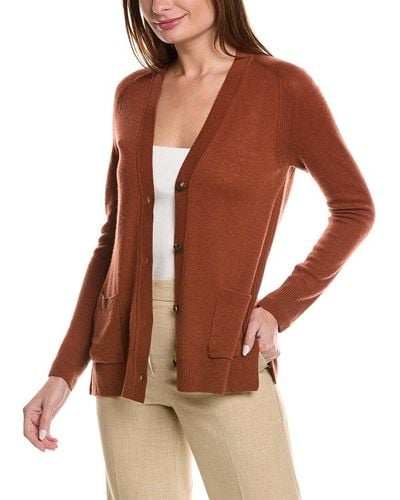 Lafayette 148 New York Loose Knit Cashmere Cardigan - Brown