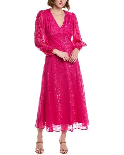 Taylor Chiffon Clip Dot Jacquard Maxi Dress - Pink