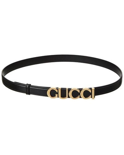 Gucci Buckle Thin Leather Belt - Black