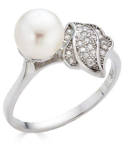 Belpearl Silver 8mm Pearl Cz Ring - White