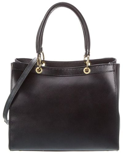 Italian Leather Top Handle Bag - Black