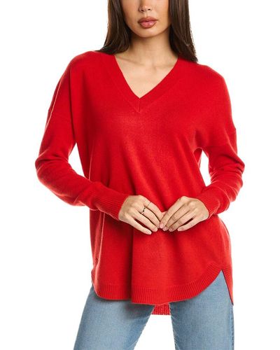 InCashmere V-neck Cashmere Tunic Sweater - Red