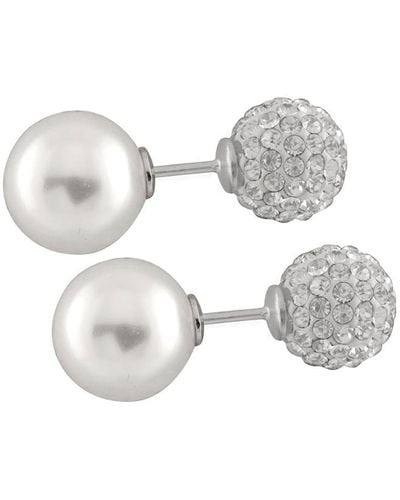 Splendid Rhodium Over Silver 10-14mm Pearl Earrings - White