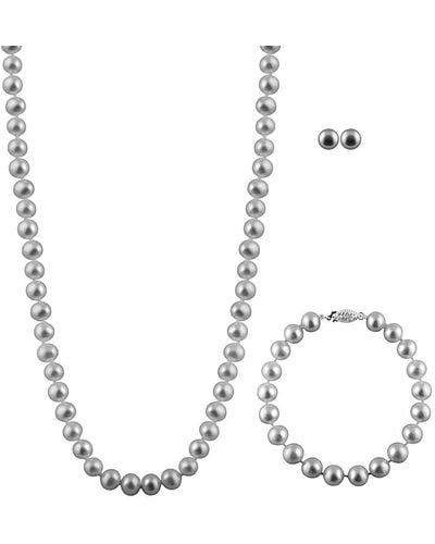 Splendid Silver 7-7.5mm Freshwater Pearl Bracelet, Earrings, & Necklace Set - Metallic